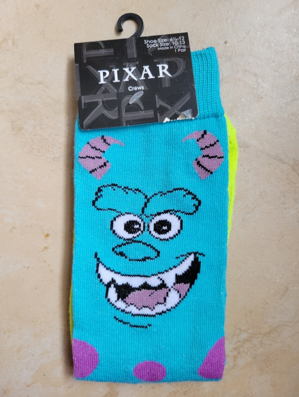 Monsters, Inc. Sulley And Mike Wazowski Disney Pixar Crew Socks-NWT